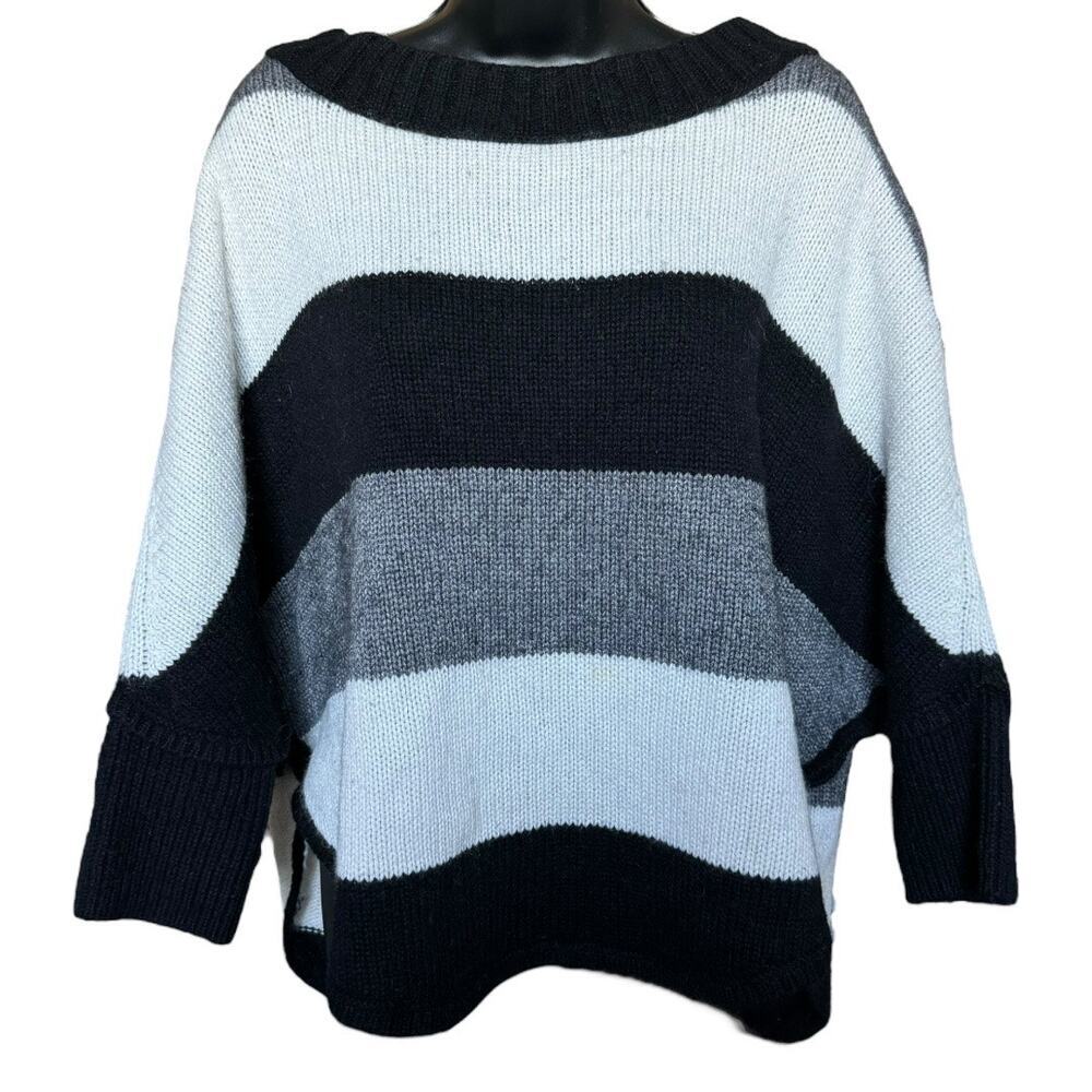 Loft Wool Rabbit Hair Blend Knitted Neutral Striped Over Sized Sweater Size L/XL